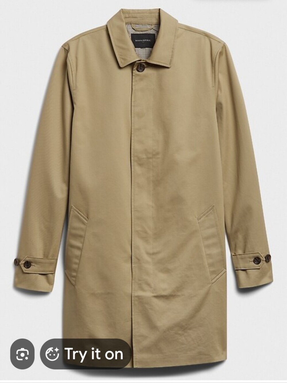 Banana Republic Men's Water Resistant Mac Jacket Classic Khaki Trench Coat